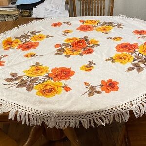 Floral Tablecloth with Orange and Yellow Roses. Terry cloth 54” x 53”